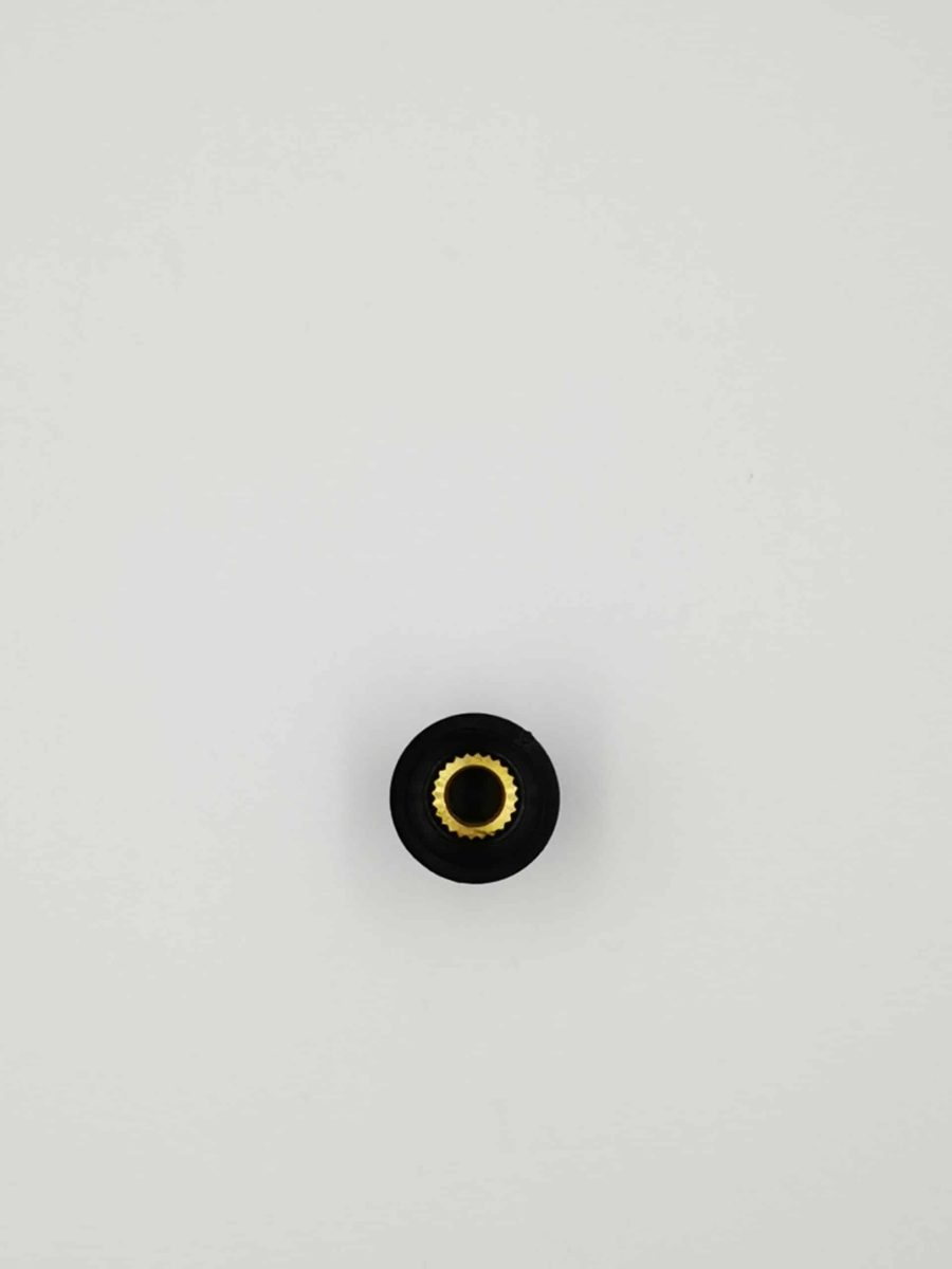 POTENTIOMETER KNOB, PUSH-ON TYPE, 15.7MM KNOB DIA, BLACK, RED, 6.35MM SHAFT - 465-9397 (Top View)